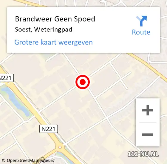 Locatie op kaart van de 112 melding: Brandweer Geen Spoed Naar Soest, Weteringpad op 21 november 2019 20:59