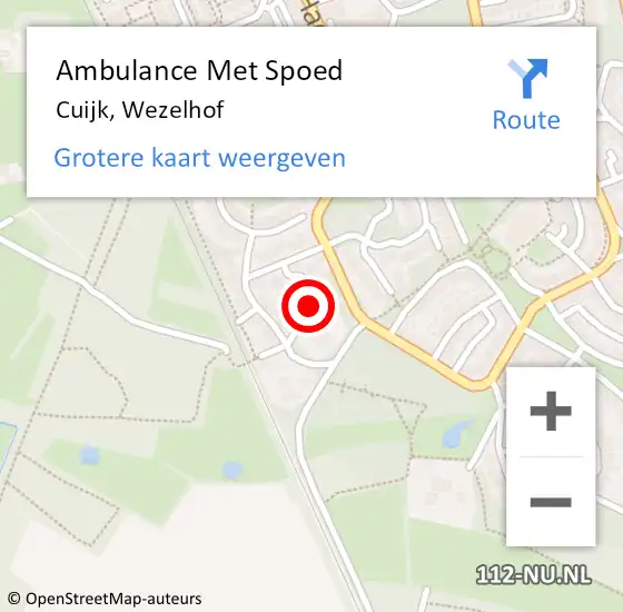 Locatie op kaart van de 112 melding: Ambulance Met Spoed Naar Cuijk, Wezelhof op 21 november 2019 22:09