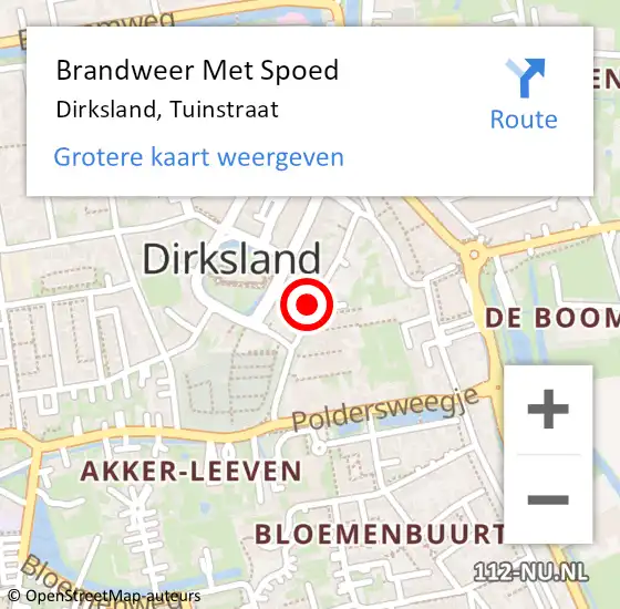 Locatie op kaart van de 112 melding: Brandweer Met Spoed Naar Dirksland, Tuinstraat op 21 november 2019 23:11