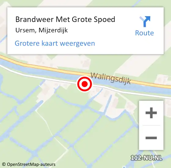 Locatie op kaart van de 112 melding: Brandweer Met Grote Spoed Naar Ursem, Mijzerdijk op 22 november 2019 00:22