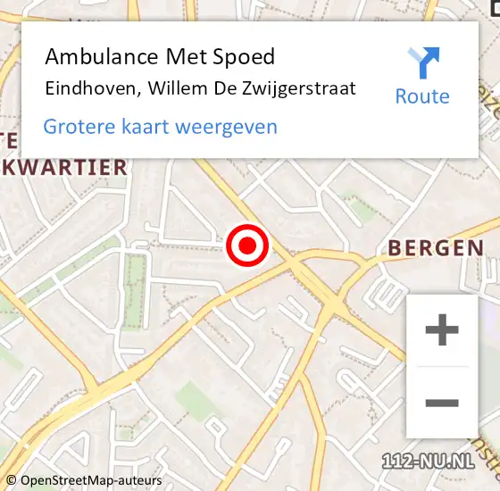 Locatie op kaart van de 112 melding: Ambulance Met Spoed Naar Eindhoven, Willem de Zwijgerstraat op 22 november 2019 01:35