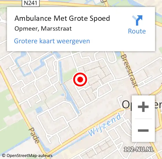 Locatie op kaart van de 112 melding: Ambulance Met Grote Spoed Naar Opmeer, Marsstraat op 22 november 2019 01:48