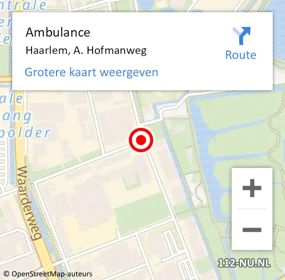 Locatie op kaart van de 112 melding: Ambulance Haarlem, A. Hofmanweg op 22 november 2019 07:42
