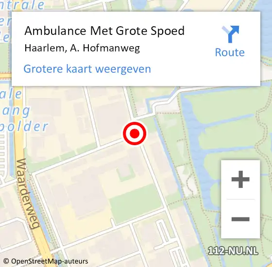 Locatie op kaart van de 112 melding: Ambulance Met Grote Spoed Naar Haarlem, A. Hofmanweg op 22 november 2019 07:48