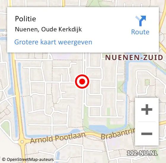 Locatie op kaart van de 112 melding: Politie Nuenen, Oude Kerkdijk op 22 november 2019 08:18
