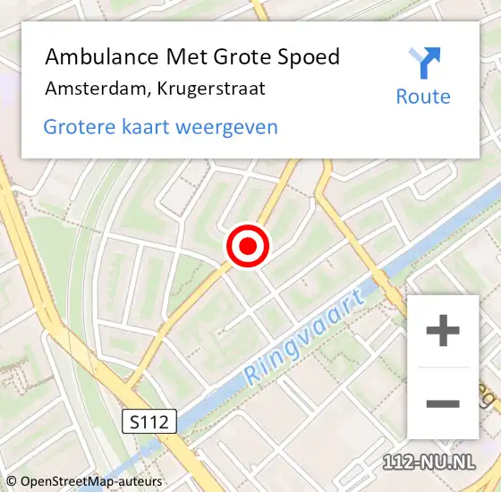 Locatie op kaart van de 112 melding: Ambulance Met Grote Spoed Naar Amsterdam, Krugerstraat op 22 november 2019 08:32