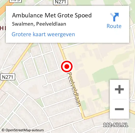 Locatie op kaart van de 112 melding: Ambulance Met Grote Spoed Naar Swalmen, Peelveldlaan op 22 november 2019 09:01