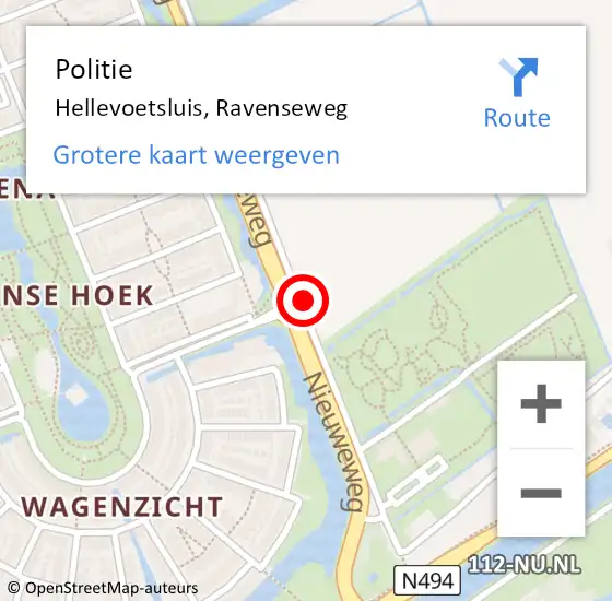 Locatie op kaart van de 112 melding: Politie Hellevoetsluis, Ravenseweg op 22 november 2019 09:31