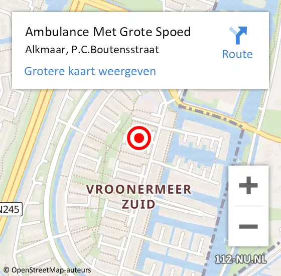 Locatie op kaart van de 112 melding: Ambulance Met Grote Spoed Naar Alkmaar, P.C.Boutensstraat op 22 november 2019 09:32