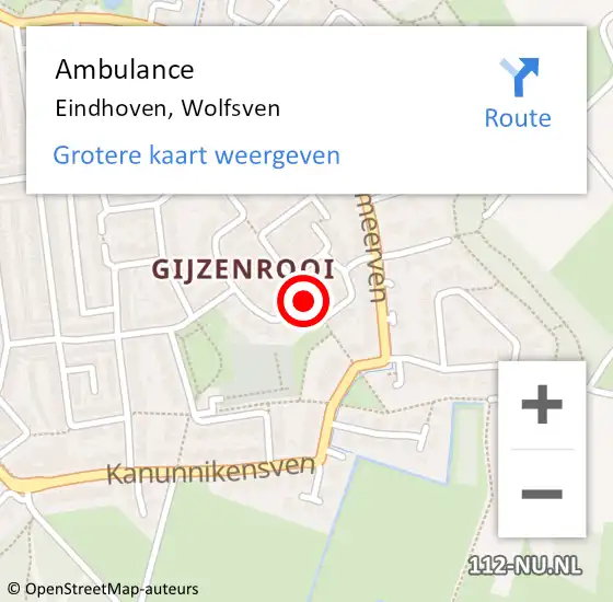 Locatie op kaart van de 112 melding: Ambulance Eindhoven, Wolfsven op 22 november 2019 10:16