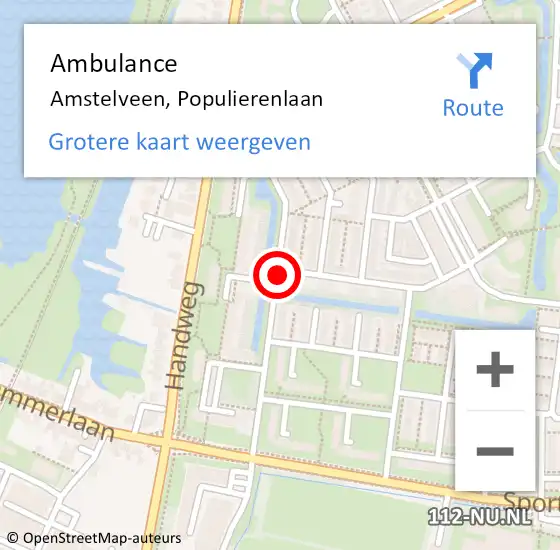 Locatie op kaart van de 112 melding: Ambulance Amstelveen, Populierenlaan op 22 november 2019 10:46
