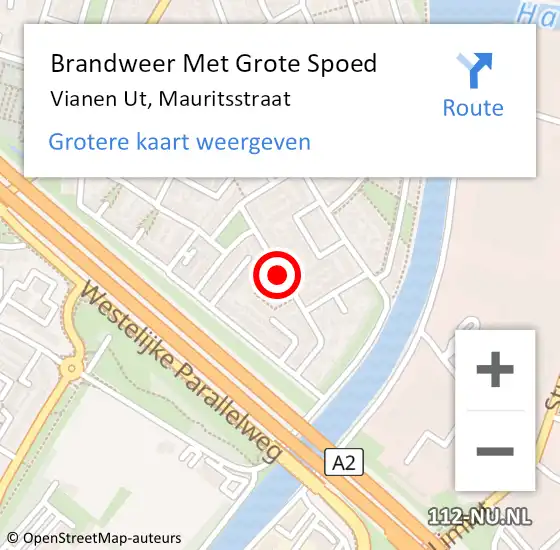 Locatie op kaart van de 112 melding: Brandweer Met Grote Spoed Naar Vianen Ut, Mauritsstraat op 22 november 2019 11:14