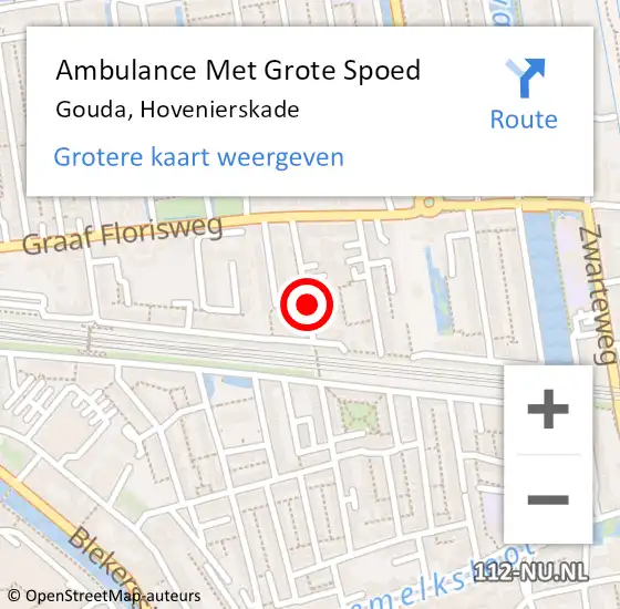 Locatie op kaart van de 112 melding: Ambulance Met Grote Spoed Naar Gouda, Hovenierskade op 20 april 2014 15:09