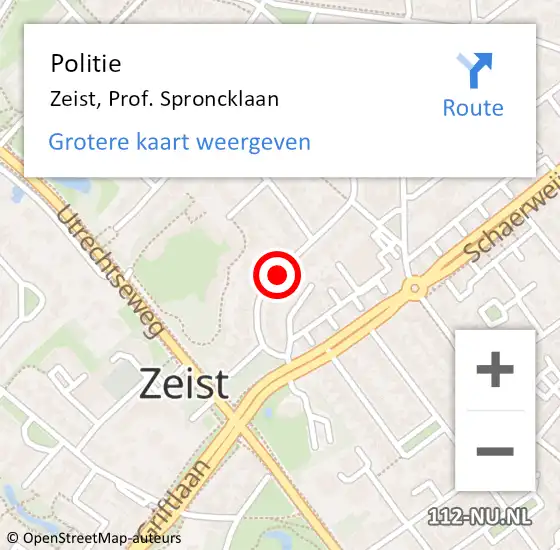 Locatie op kaart van de 112 melding: Politie Zeist, Prof. Sproncklaan op 22 november 2019 12:16