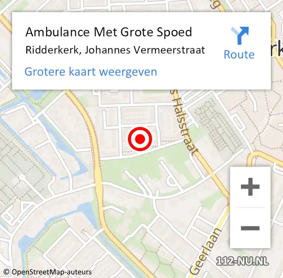 Locatie op kaart van de 112 melding: Ambulance Met Grote Spoed Naar Ridderkerk, Johannes Vermeerstraat op 22 november 2019 12:41