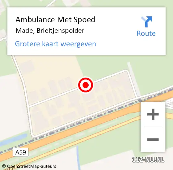Locatie op kaart van de 112 melding: Ambulance Met Spoed Naar Made, Brieltjenspolder op 22 november 2019 13:33