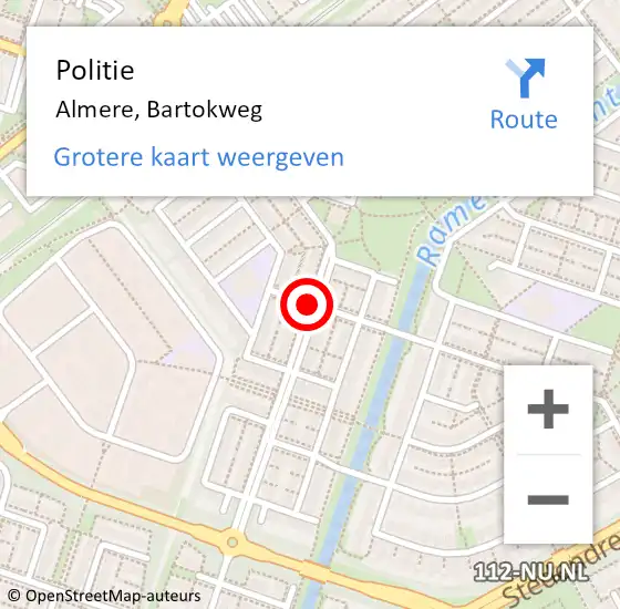 Locatie op kaart van de 112 melding: Politie Almere, Bartokweg op 22 november 2019 14:54