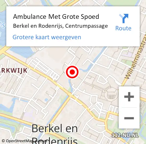 Locatie op kaart van de 112 melding: Ambulance Met Grote Spoed Naar Berkel en Rodenrijs, Centrumpassage op 22 november 2019 15:41