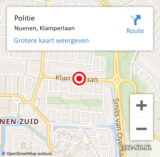 Locatie op kaart van de 112 melding: Politie Nuenen, Klamperlaan op 22 november 2019 16:09