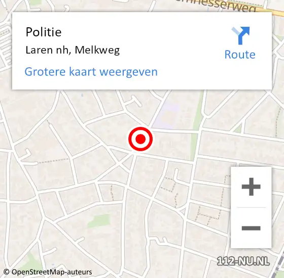 Locatie op kaart van de 112 melding: Politie Laren nh, Melkweg op 22 november 2019 16:37