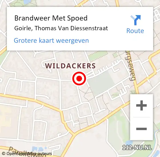 Locatie op kaart van de 112 melding: Brandweer Met Spoed Naar Goirle, Thomas Van Diessenstraat op 22 november 2019 17:43