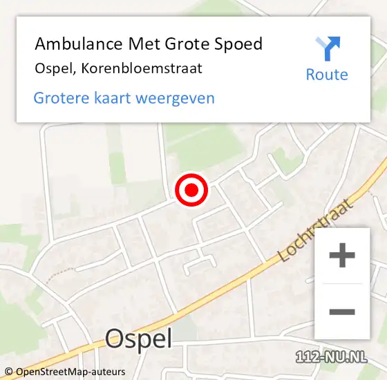 Locatie op kaart van de 112 melding: Ambulance Met Grote Spoed Naar Ospel, Korenbloemstraat op 22 november 2019 18:18