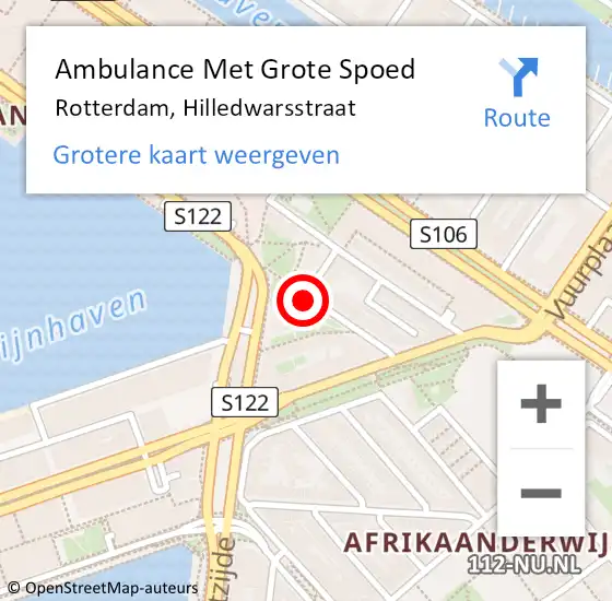 Locatie op kaart van de 112 melding: Ambulance Met Grote Spoed Naar Rotterdam, Hilledwarsstraat op 22 november 2019 18:41