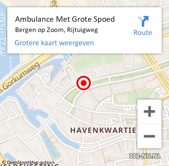 Locatie op kaart van de 112 melding: Ambulance Met Grote Spoed Naar Bergen op Zoom, Rijtuigweg op 22 november 2019 20:40
