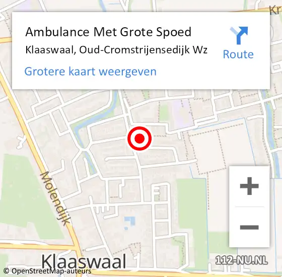 Locatie op kaart van de 112 melding: Ambulance Met Grote Spoed Naar Klaaswaal, Oud-Cromstrijensedijk Wz op 22 november 2019 21:17