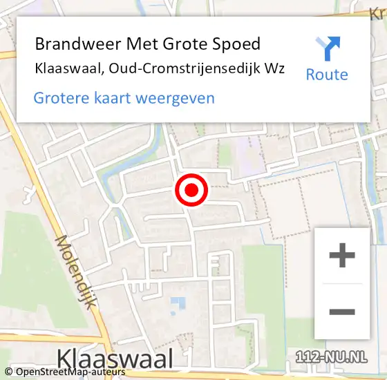 Locatie op kaart van de 112 melding: Brandweer Met Grote Spoed Naar Klaaswaal, Oud-Cromstrijensedijk Wz op 22 november 2019 21:30