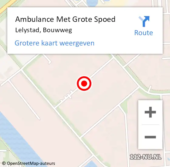 Locatie op kaart van de 112 melding: Ambulance Met Grote Spoed Naar Lelystad, Bouwweg op 22 november 2019 21:57