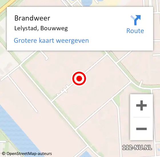 Locatie op kaart van de 112 melding: Brandweer Lelystad, Bouwweg op 22 november 2019 21:58