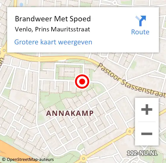 Locatie op kaart van de 112 melding: Brandweer Met Spoed Naar Venlo, Prins Mauritsstraat op 23 november 2019 00:48