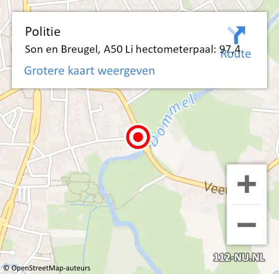 Locatie op kaart van de 112 melding: Politie Son en Breugel, A50 Re hectometerpaal: 102,0 op 23 november 2019 01:43