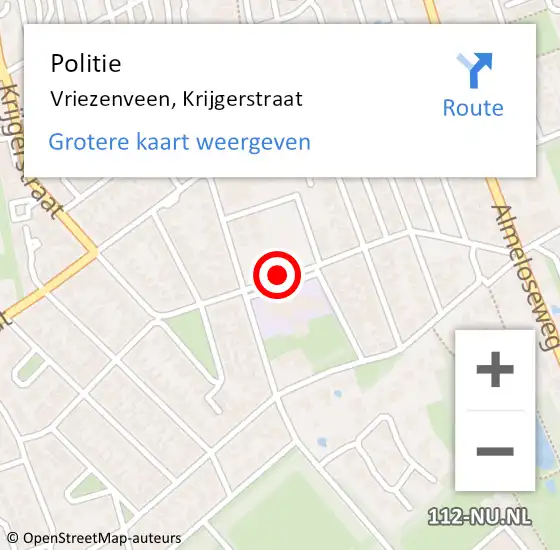 Locatie op kaart van de 112 melding: Politie Vriezenveen, Krijgerstraat op 23 november 2019 02:34