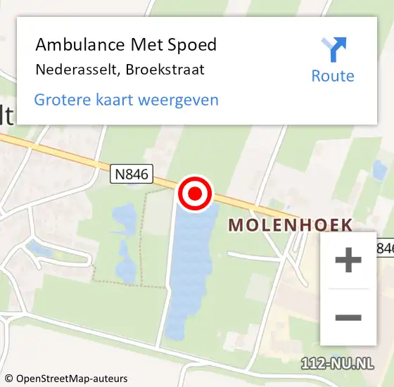 Locatie op kaart van de 112 melding: Ambulance Met Spoed Naar Nederasselt, Broekstraat op 23 november 2019 04:27