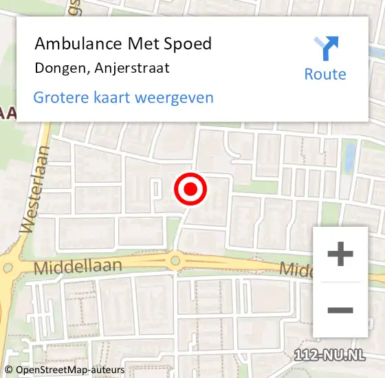 Locatie op kaart van de 112 melding: Ambulance Met Spoed Naar Dongen, Anjerstraat op 23 november 2019 16:42