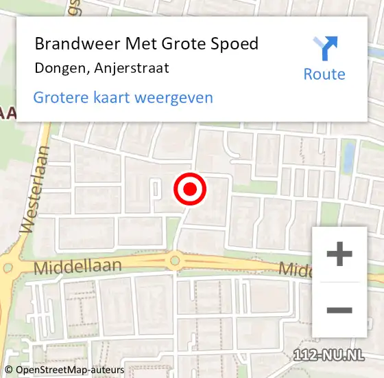 Locatie op kaart van de 112 melding: Brandweer Met Grote Spoed Naar Dongen, Anjerstraat op 23 november 2019 16:43