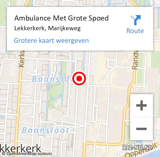 Locatie op kaart van de 112 melding: Ambulance Met Grote Spoed Naar Lekkerkerk, Marijkeweg op 23 november 2019 18:04