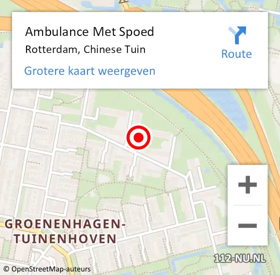Locatie op kaart van de 112 melding: Ambulance Met Spoed Naar Rotterdam, Chinese Tuin op 23 november 2019 19:06