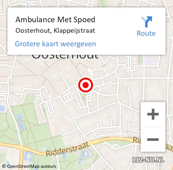 Locatie op kaart van de 112 melding: Ambulance Met Spoed Naar Oosterhout, Klappeijstraat op 23 november 2019 20:48