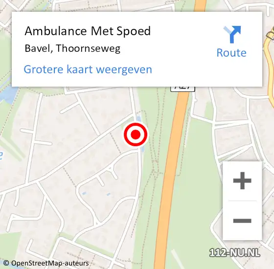Locatie op kaart van de 112 melding: Ambulance Met Spoed Naar Bavel, Thoornseweg op 23 november 2019 20:51