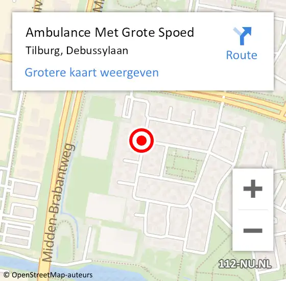 Locatie op kaart van de 112 melding: Ambulance Met Grote Spoed Naar Tilburg, Debussylaan op 23 november 2019 21:47