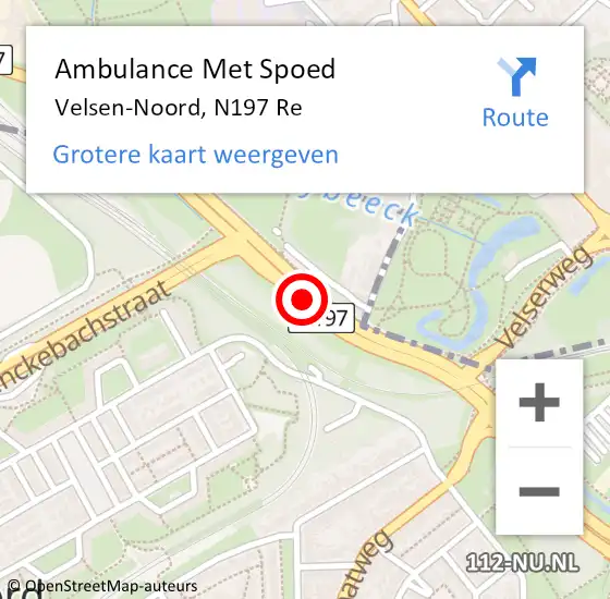 Locatie op kaart van de 112 melding: Ambulance Met Spoed Naar Velsen-Noord, N197 Re op 23 november 2019 23:19