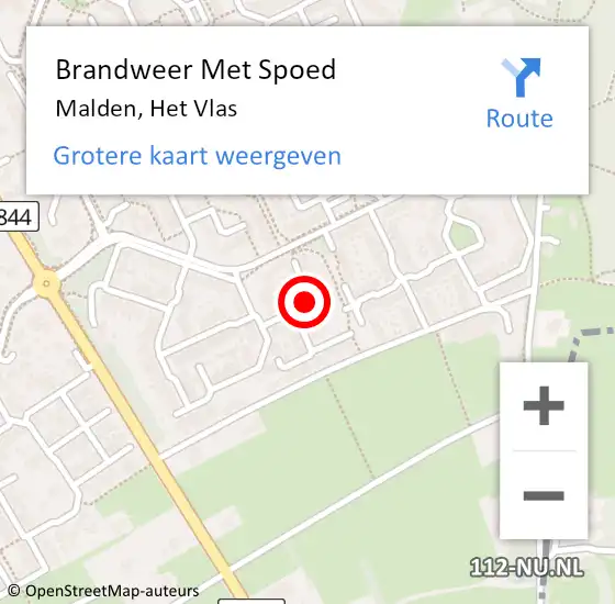 Locatie op kaart van de 112 melding: Brandweer Met Spoed Naar Malden, Het Vlas op 20 april 2014 17:26