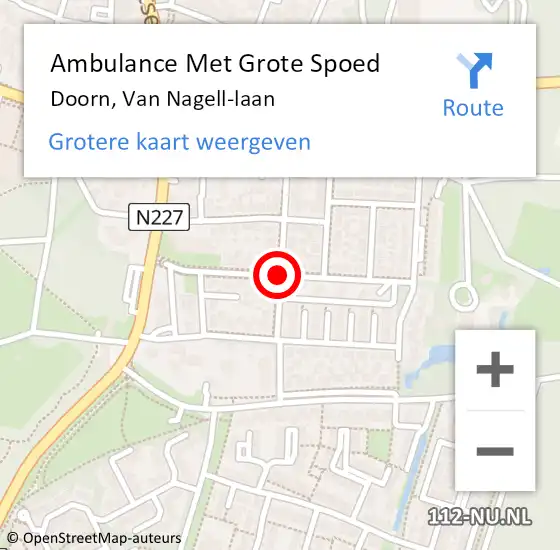 Locatie op kaart van de 112 melding: Ambulance Met Grote Spoed Naar Doorn, Van Nagell-laan op 24 november 2019 01:07