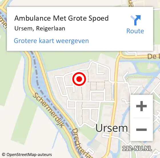 Locatie op kaart van de 112 melding: Ambulance Met Grote Spoed Naar Ursem, Reigerlaan op 24 november 2019 01:36