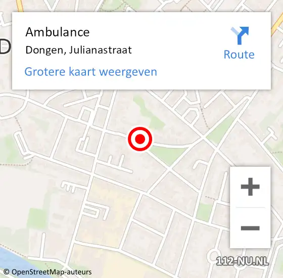 Locatie op kaart van de 112 melding: Ambulance Dongen, Julianastraat op 24 november 2019 11:23