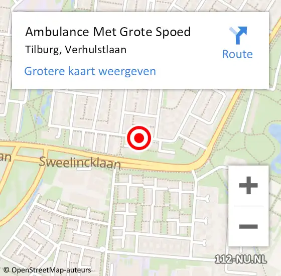 Locatie op kaart van de 112 melding: Ambulance Met Grote Spoed Naar Tilburg, Verhulstlaan op 24 november 2019 12:00