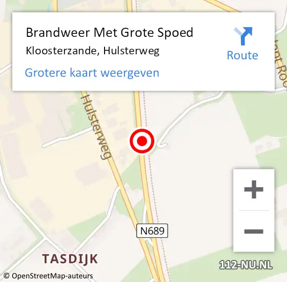 Locatie op kaart van de 112 melding: Brandweer Met Grote Spoed Naar Kloosterzande, Hulsterweg op 24 november 2019 12:45